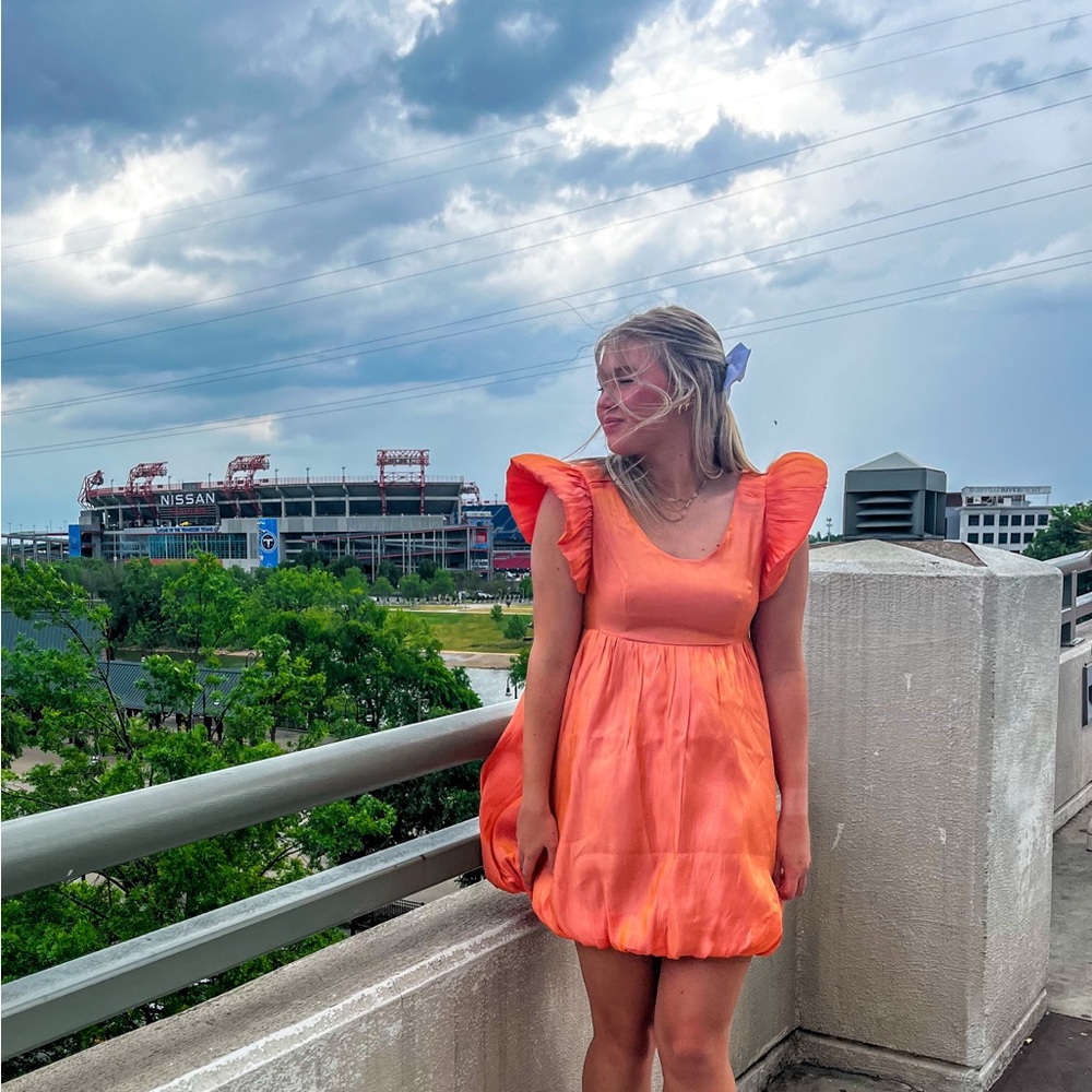 Orange Ruffled Mini Dress